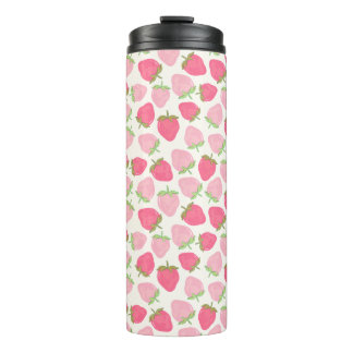 Girly Pink Strawberry Cute and Fruity Thermal Tumbler