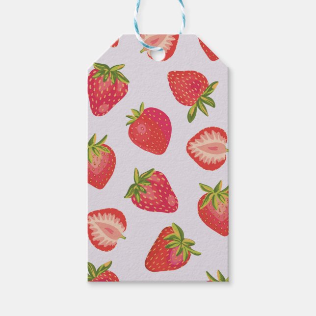 Girly pink strawberry pattern gift tags (Front)