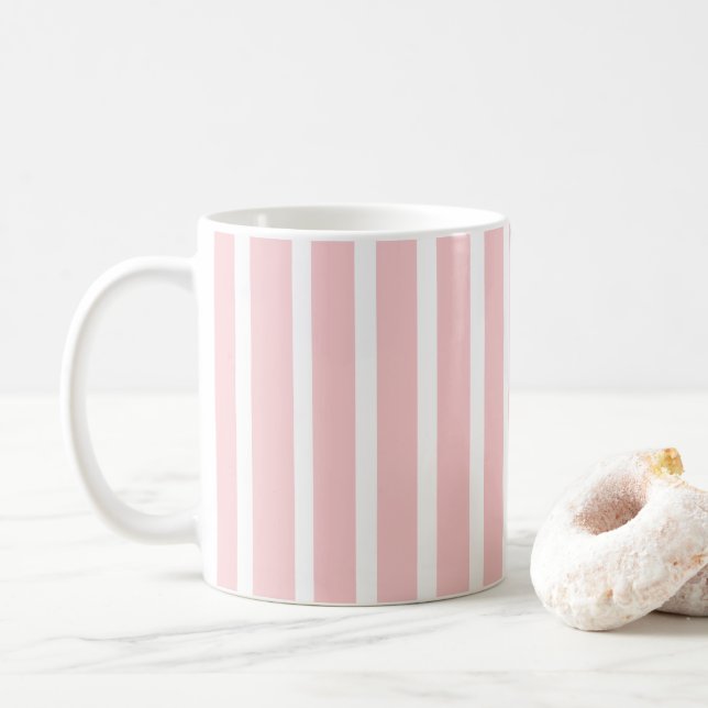 Girly Pink Stripe Coffee Mug (With Donut)