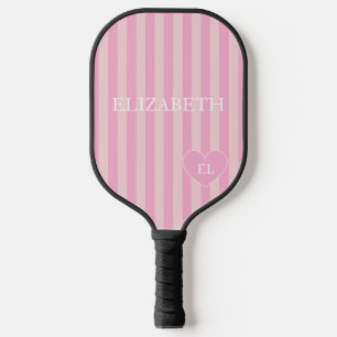 Girly Pink Stripe Name and Initial Pickleball Paddle
