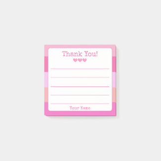 Girly Pink Stripe Your Name And Hearts Thank You  Post-it Notes