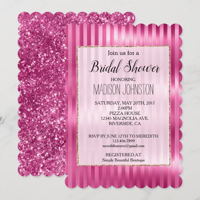 Girly Pink Stripes Invitation (Front/Back)