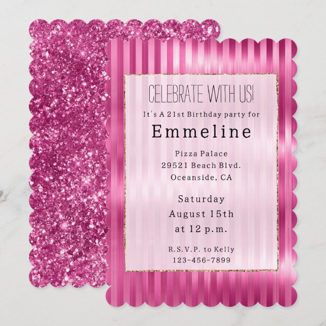 Girly Pink Stripes Invitation (Front/Back)