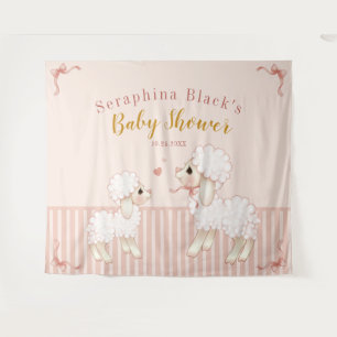 Girly Pink Stripes Lamb Baby Shower Backdrop Tapestry