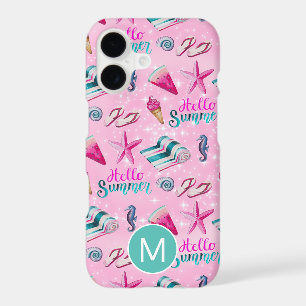 Girly Pink Summer Watercolor Pattern Monogram