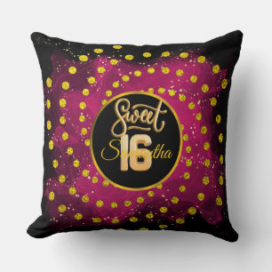 Girly Pink Sweet 16 Birthday Rose Gold Glitter Cushion