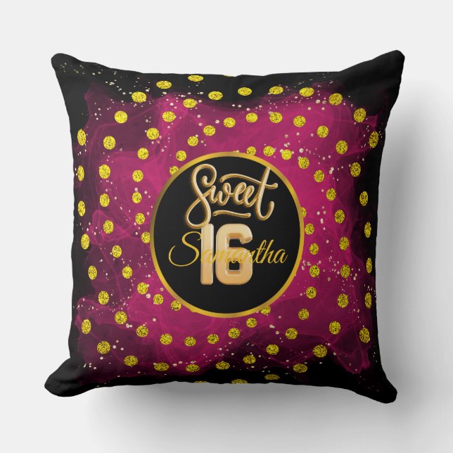 Girly Pink Sweet 16 Birthday Rose Gold Glitter  Cushion (Front)
