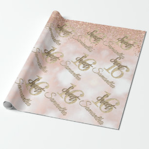 Girly Pink Sweet 16 Birthday Rose Gold Glitter Wrapping Paper
