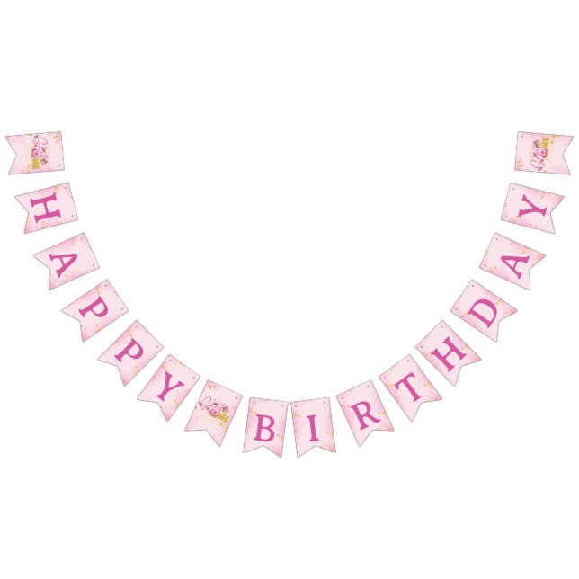 Girly Pink Sweet One 1st Happy Birthday Cupcakes Bunting (All)