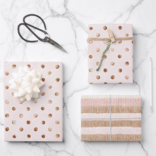 Girly Pink Tan Dots Birthday Wrapping Paper Sheet