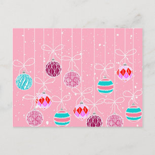 Girly Pink Teal Glam Christmas Ornaments and Snow Holiday Postcard