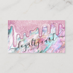Girly Pink Teal Pearl Opal Glitter Drips Loyalty Card