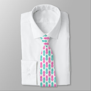 Girly Pink Teal Tropical Pineapple Pattern Tie