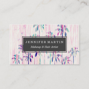 Girly Pink Teal Watercolor Dripping Palm Trees Business Card