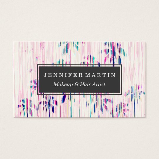 Girly Pink Teal Watercolor Dripping Palm Trees Business Card