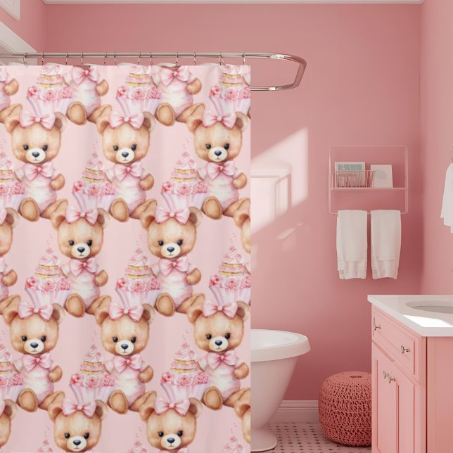 Girly Pink Teddy Bear Shower Curtains (Creator Uploaded)