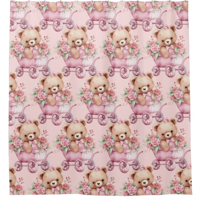 Girly Pink Teddy Bear Shower Curtains (Front)