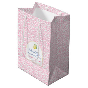 Girly Pink Tiles Italian Lemons Wedding Welcome Medium Gift Bag