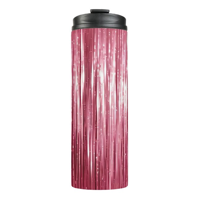 Girly Pink Tinsel Stripes Thermal Tumbler (Front)