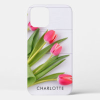 Girly Pink Tulips on White Wood Classic