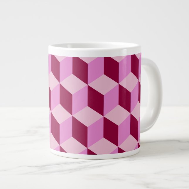 Girly Pink Tumbling Blocks Seamless Pattern Large Coffee Mug (Front Right)