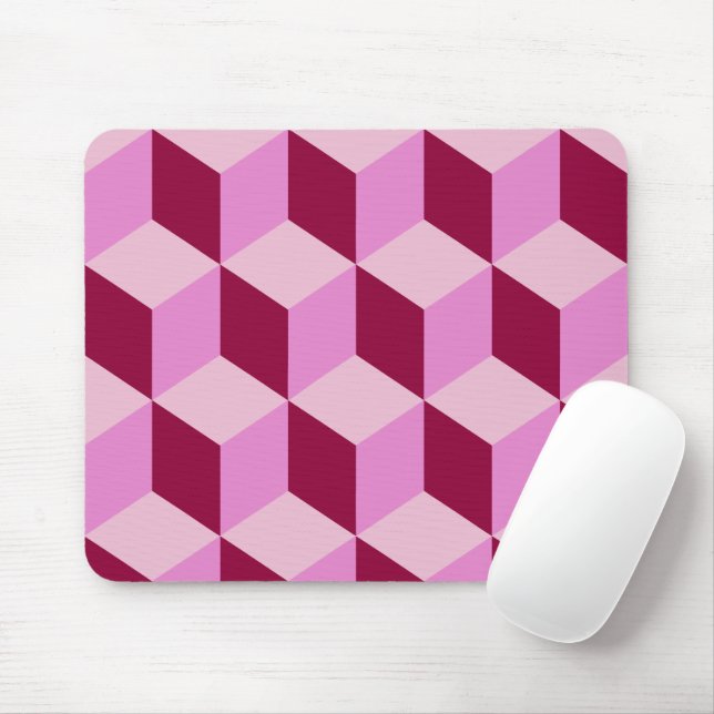 Girly Pink Tumbling Blocks Seamless Pattern Mouse Mat (With Mouse)