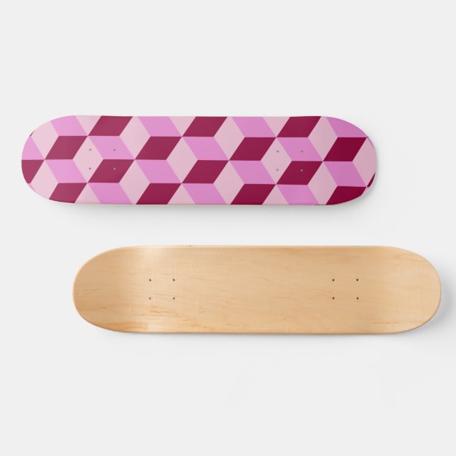 Girly Pink Tumbling Blocks Seamless Pattern Skateboard (Horz)