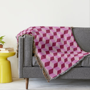 Girly Pink Tumbling Blocks Seamless Pattern Throw Blanket