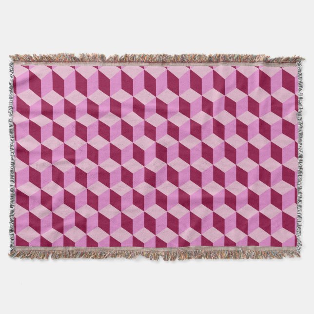 Girly Pink Tumbling Blocks Seamless Pattern Throw Blanket (Front)