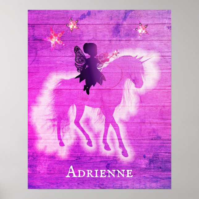 Girly Pink Unicorn Personalized Poster (Front)