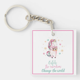 Girly Pink Unicorn Photo Name Key Ring