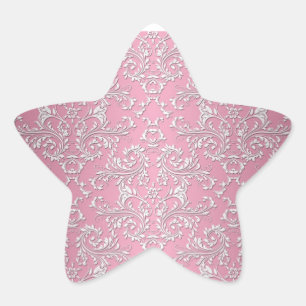Girly Pink Victorian Damask Pattern Star Sticker