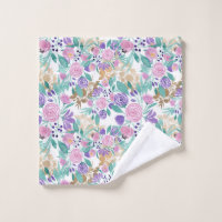 Girly Pink Violet Purple Gold Watercolor Flowers