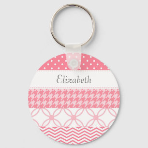 Girly Pink Washi Tape Geometric Pattern With Name Key Ring