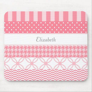 Girly Pink Washi Tape Geometric Pattern With Name Mouse Mat