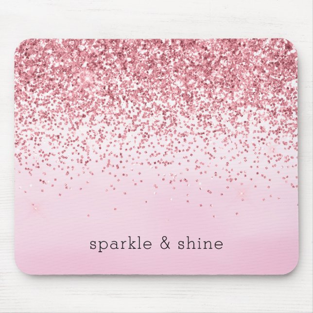 Girly Pink Watercolor Glitzy Sparkle Glitter Mouse Mat (Front)