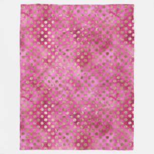 Girly Pink Watercolor Gold Dots Fleece Blanket