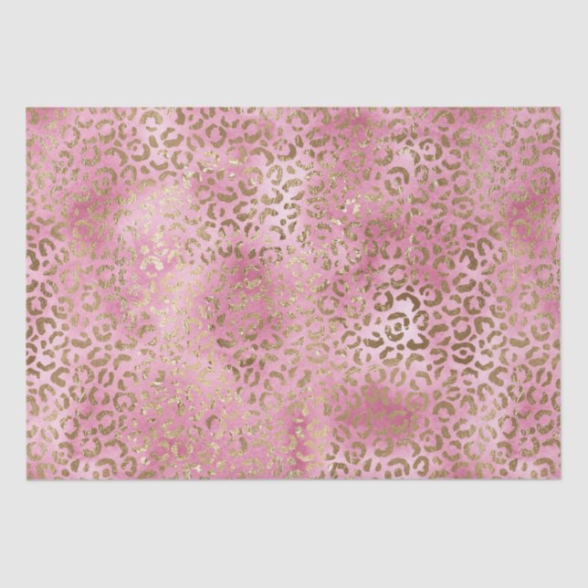 Girly Pink Watercolor Gold Leopard Print Tissue Paper (Front)
