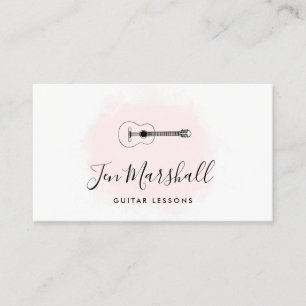 girly pink watercolor guitarist business card