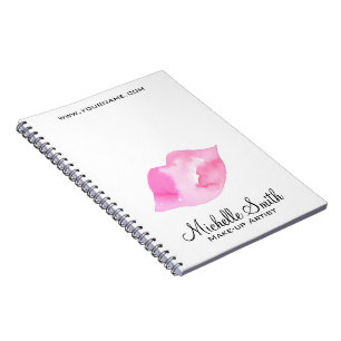 Girly Pink Watercolor Lips Makeup Artist Beauty  Notebook