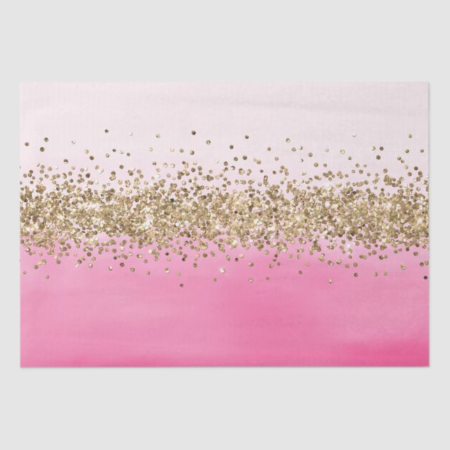 Girly Pink Watercolor Ombre Gold Glitter Glitz   Tissue Paper (Front)