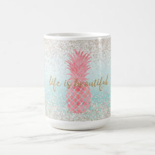 Girly Pink Watercolor Tropical Pineapple Coffee Mug