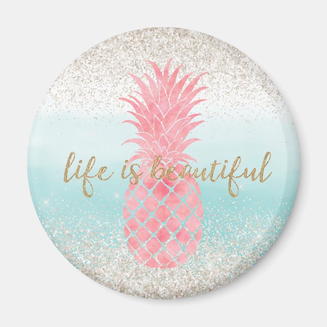 Girly Pink Watercolor Tropical Pineapple Magnet (Front)