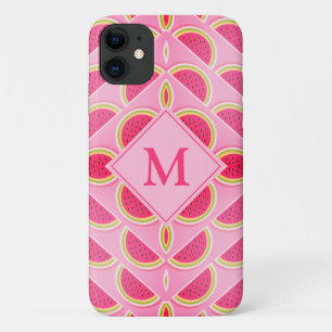 Girly Pink Watermelon Monogram iPhone 11 Case