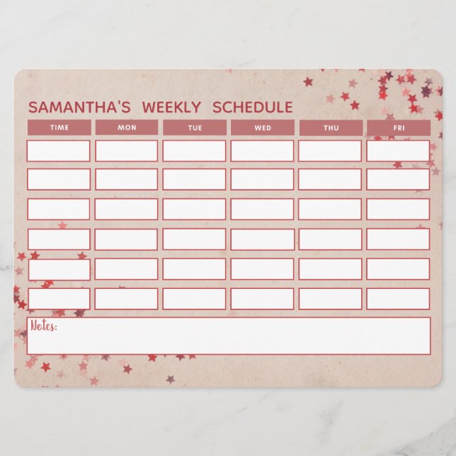 Girly Pink Weekly Schedule School Timetable (Front)
