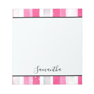 Girly Pink White Abstract Stripes Notepad