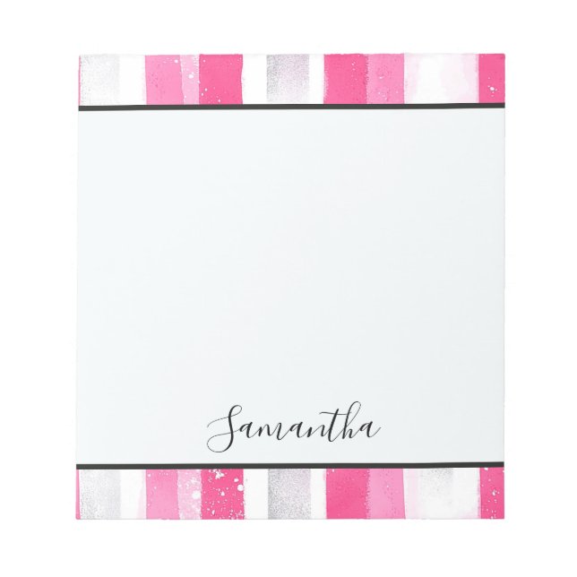 Girly Pink White Abstract Stripes Notepad (Front)