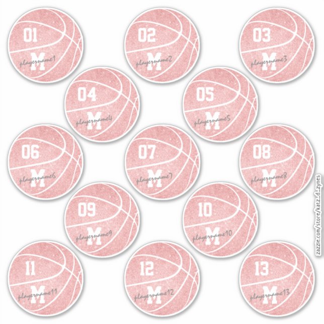 girly pink white basketball 13 players names (Front)
