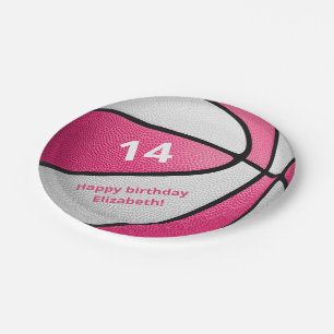 girly pink white basketball birthday party paper plate