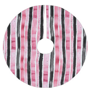 Girly Pink White Black Stripes Brushed Polyester Tree Skirt